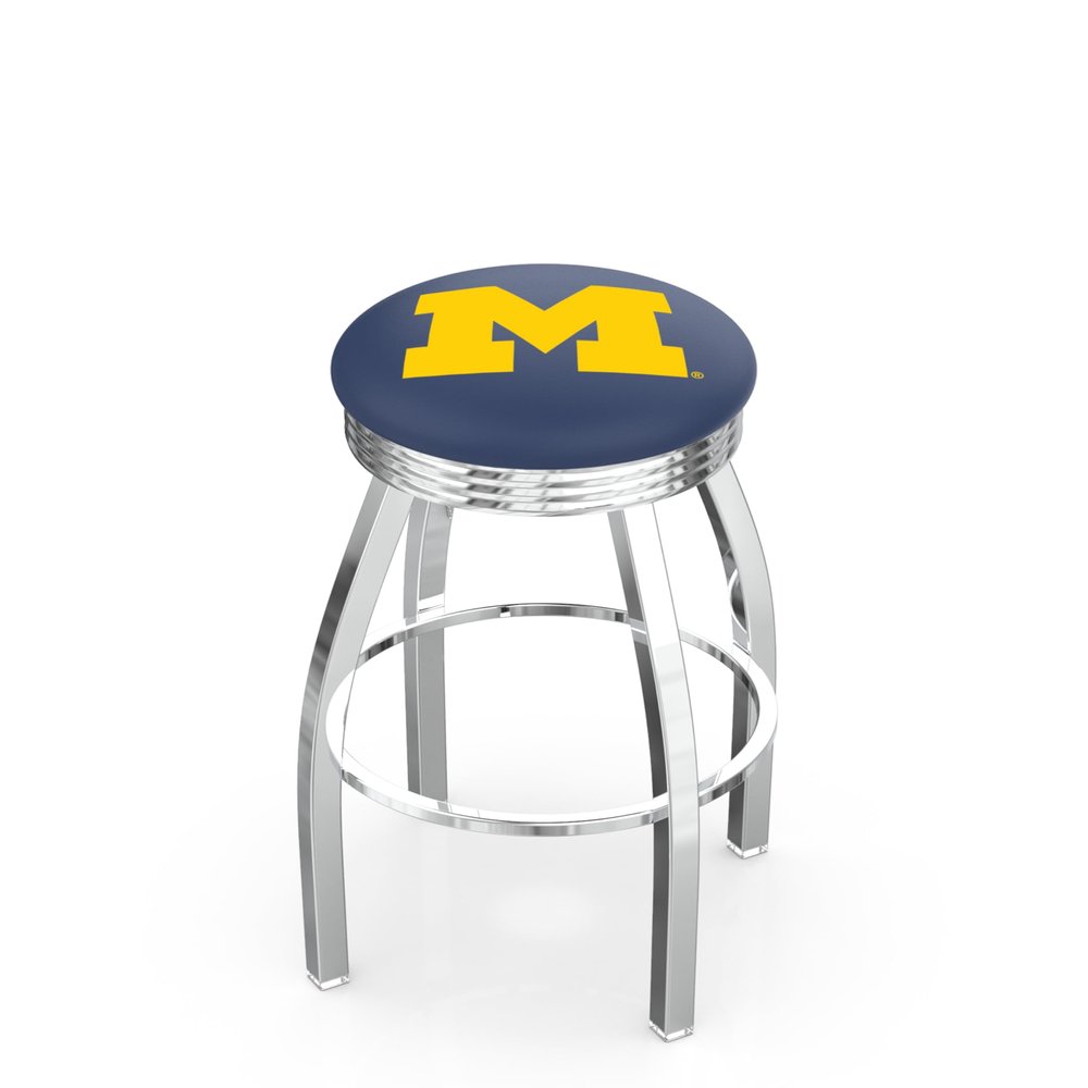 25" L8C3C - Chrome Michigan Swivel Bar Stool with 2.5" Ribbed Accent Ring by Holland Bar Stool Company