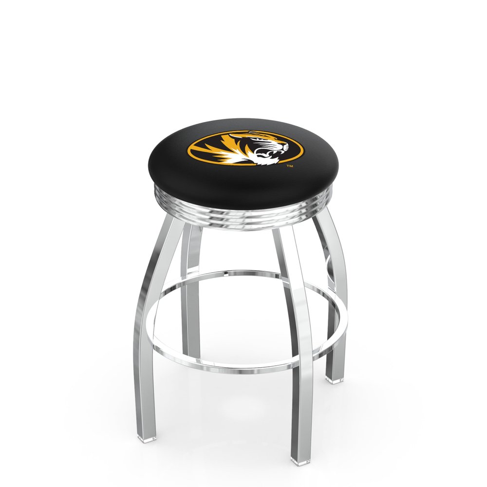 25" L8C3C - Chrome Missouri Swivel Bar Stool with 2.5" Ribbed Accent Ring by Holland Bar Stool Company