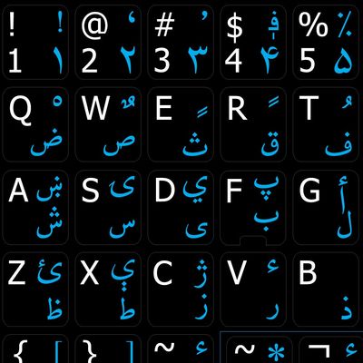 Dari-English ON Black Background Non-Transparent Keyboard Sticker