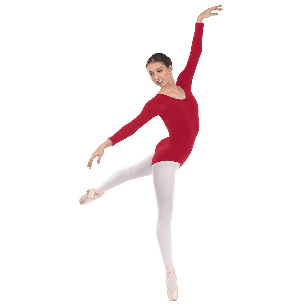EUROTARD Womens Long Sleeve Leotard with Cotton 10265 RED-S