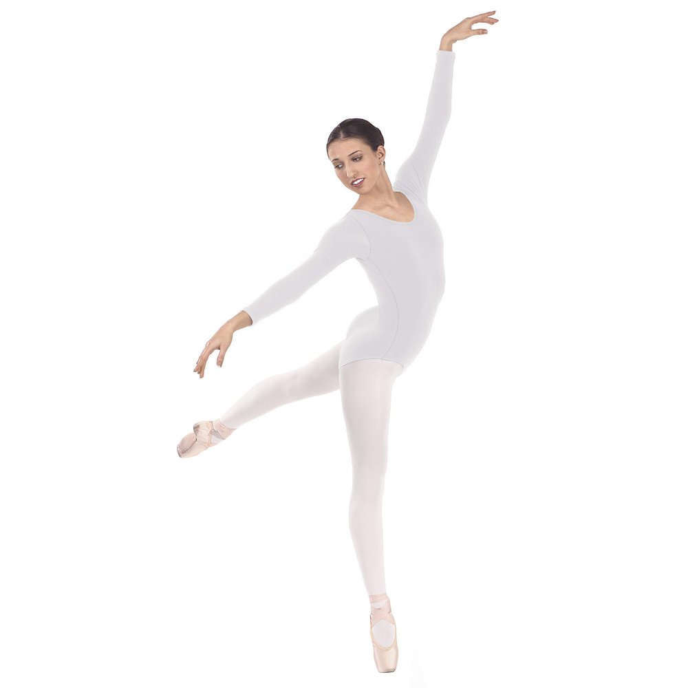 EUROTARD Womens Long Sleeve Leotard with Cotton 10265 WHITE-L