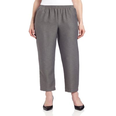 Alfred Dunner Womens All Around Elastic Waist Polyester Cropped Missy Pants - Pull-On Style, Classic Cut, Figure Flattering Relaxed Fit, Grey, 12