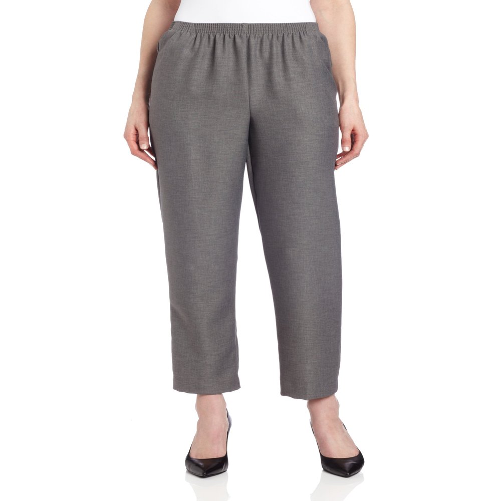 Alfred Dunner Womens All Around Elastic Waist Polyester Cropped Missy Pants - Pull-On Style, Classic Cut, Figure Flattering Relaxed Fit, Grey, 12
