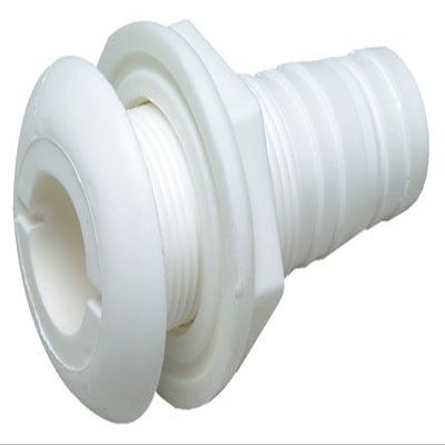 White Plastic Thru-Hull Connector w/Broad Flange - 1-1/8" x 1-7/8" x 1"