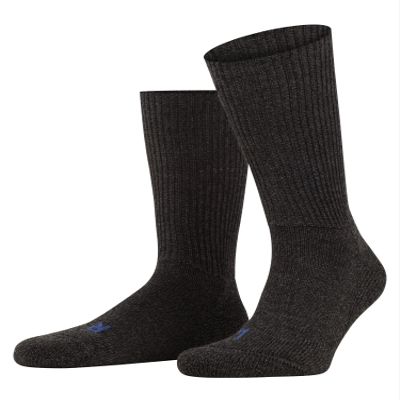 FALKE Unisex Walkie Ergo Socks, Crew Length, Thick Sole, Hiking Sock, Breathable, Moisture-Wicking, Merino Wool, Grey (Smog 3150), 5-6, 1 Pair