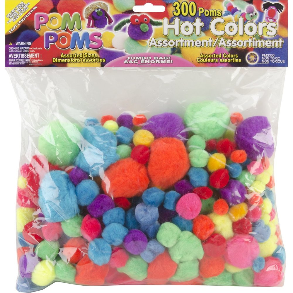 Bulk Buy: Pepperell Braiding Pom Poms 300/Pkg Hot Colors POM-PMS (3-Pack)