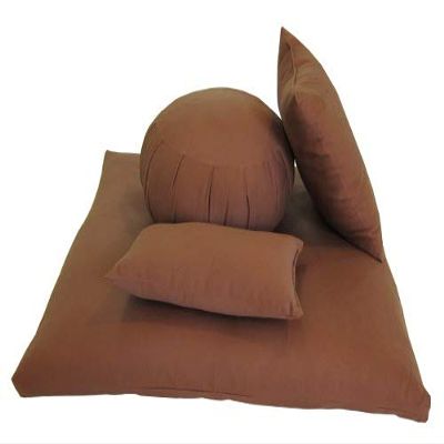 Kapok Zafu, Zabuton and Support Meditation Cushions Set (4pc), Cinnamon