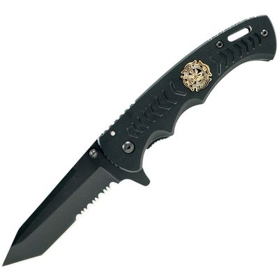 Whetstone Cutlery Spring Assist Stainless Tanto Blade Fire Fighter Knife, Black