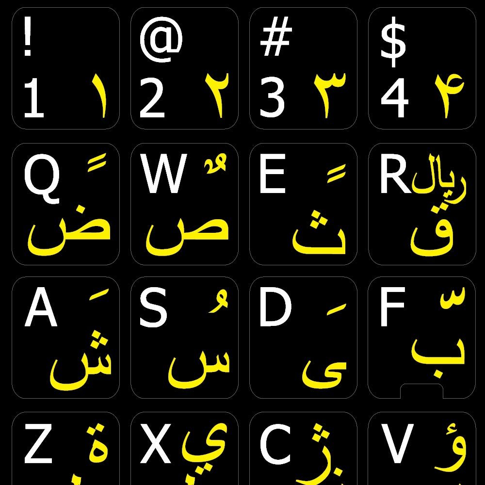 FARSI (Persian) English Non-Transparent Keyboard Sticker ON Black Background for Desktop