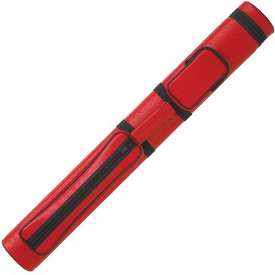 Action 34" Long Pool Cue Hard Carrying Case - Holds 2 Butts & 2 Shafts, Separate Molded Tubes, Large Zippered Accessory Pockets, Adjustable 1" Vinyl Carrying Strap, Fits up to 32" Shaft or Butt, Red