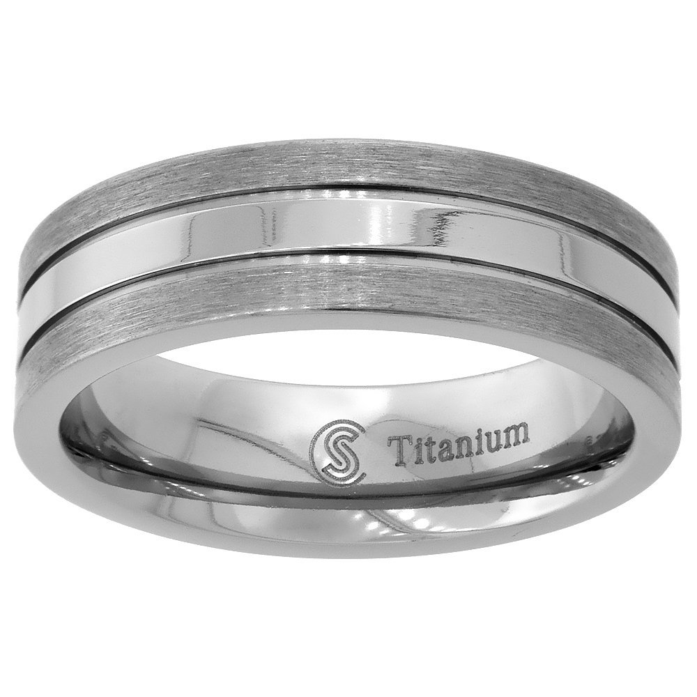 7mm Titanium Stripe Center Pipe Cut Wedding Band Ring for Men Comfort Fit Size 9