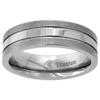 7mm Titanium Stripe Center Pipe Cut Wedding Band Ring for Men Comfort Fit Size 11 view 1