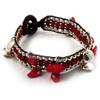 Avalaya Bright Red Semiprecious Stone Charm Wristband Bracelet (Silver Tone) view 1