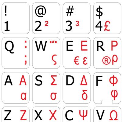 GREEK-ENGLISH NON-TRANSPARENT KEYBOARD STICKERS ON WHITE BACKGROUND for DESKTOP, LAPTOP and NOTEBOOK