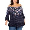 Style & Co. Womens Floral Off the Shoulder Blouse, Blue, 0X view 1