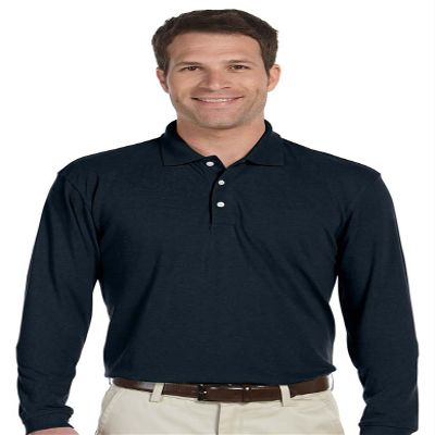 Harriton Men's Easy Blend Long Sleeve Polo Shirt Navy S