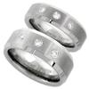 6 & 8 mm Tungsten Diamond Wedding Ring Set for Him and Her 3 stone Matte Beveled Comfort fit, size 8 view 1