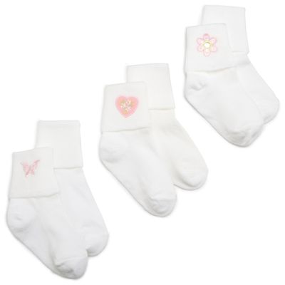 Jefferies Socks Baby Girl Applique Collection Sock, 3 Pack, White, 1-3 Months