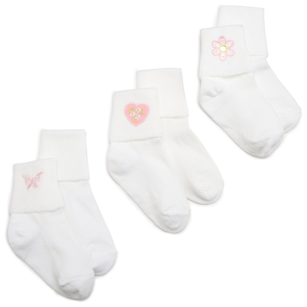 Jefferies Socks Baby Girl Applique Collection Sock, 3 Pack, White, 1-3 Months