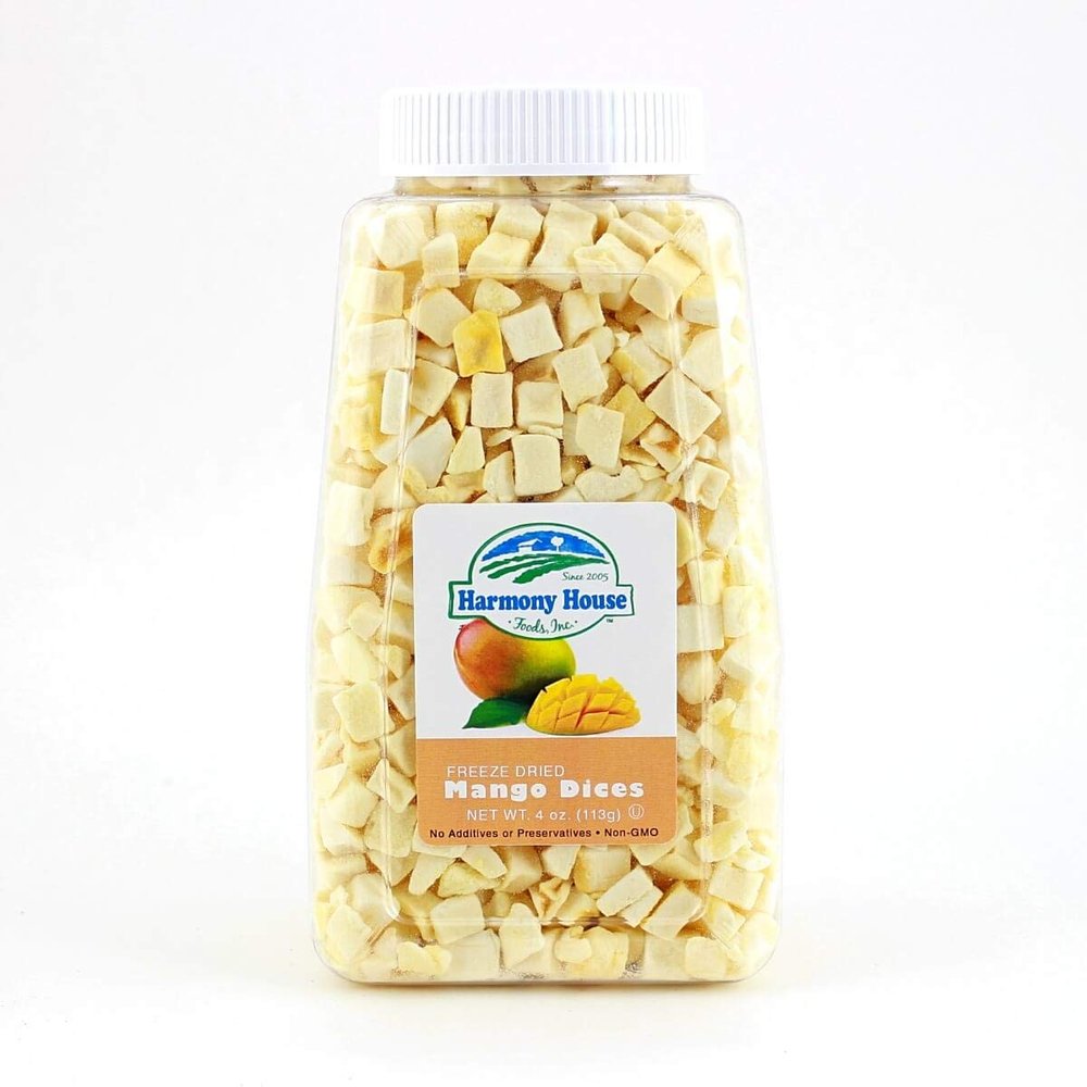 Harmony House Foods Freeze-Dried Mango, dices (4 oz, Quart Size Jar)