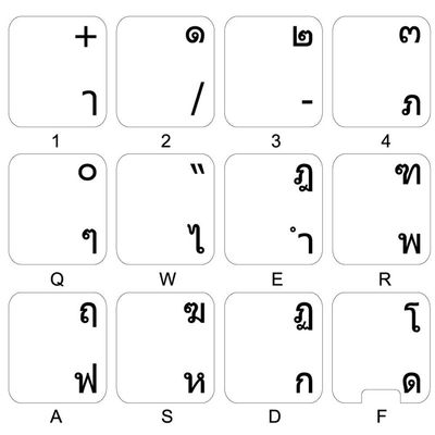 Thai Keyboard Stickers with Black Lettering ON Transparent Background