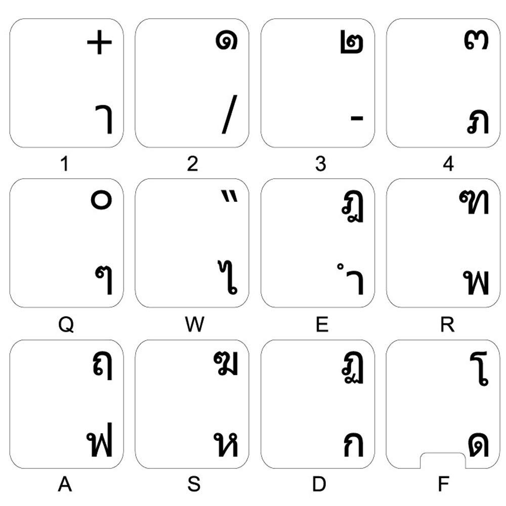 Thai Keyboard Stickers with Black Lettering ON Transparent Background