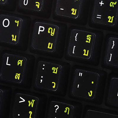 THAI KEYBOARD STICKERS with YELLOW LETTERING ON TRANSPARENT BACKGROUND for DESKTOP, LAPTOP and NOTEBOOK
