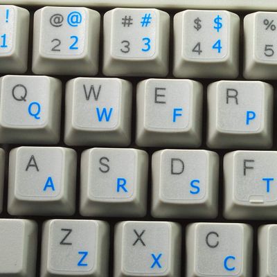 COLEMAK STICKER for KEYBOARD with BLUE LETTERING TRANSPARENT BACKGROUND