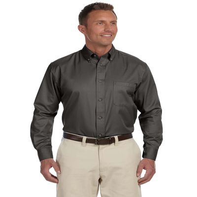 Harriton Ladies' Long-Sleeve Twill Shirt with Stain-Release, Dark Grey, XL
