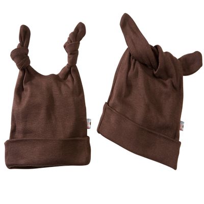Babysoy Baby Girls' Duo-Styles Double Knot Solid Color Hat/Beanie (12-24 Months, Chocolate)