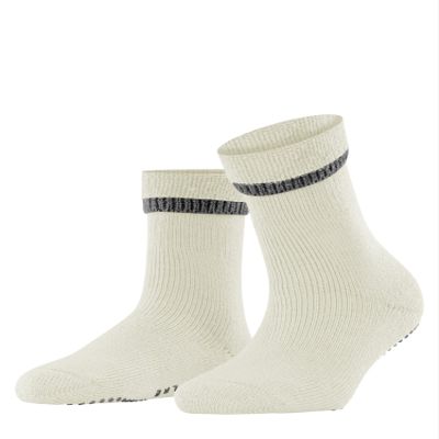 FALKE Women's Cuddle Pads Slipper Socks, Cozy Warm, Cotton Merino Wool, House Socks for Winter and Fall, Sole Grips, White (Off-White 2049), 5-7.5, 1 Pair