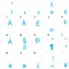 English US International Keyboard Decals with Blue Lettering Transparent Background view 1