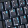 English US International Keyboard Decals with Blue Lettering Transparent Background view 3