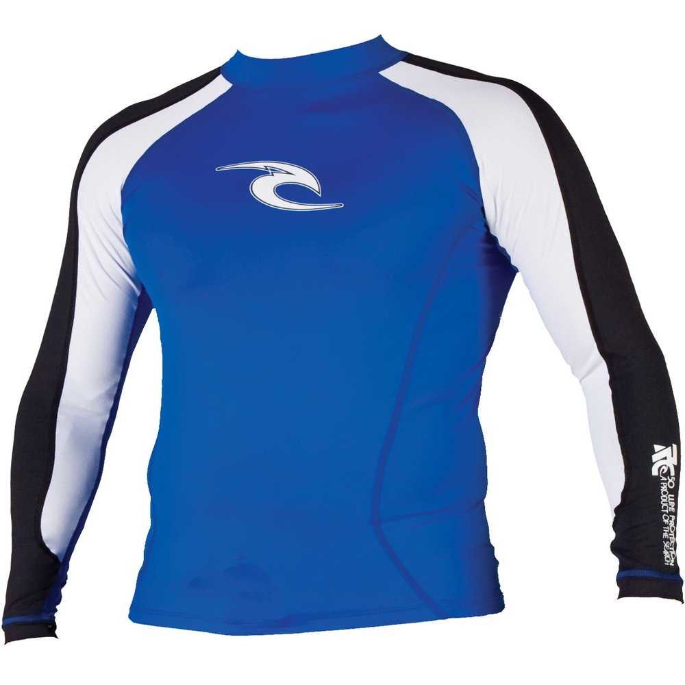 Rip Curl Classic Long Sleeve Wave Rash Guard (Blue/Black, Large)