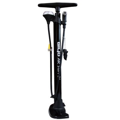 GF-54 Floor Pump, Black, Compatible with Schrader and Presta Valves, English Style Clip, Ball, Float Adapter, Shoulder Bag Included