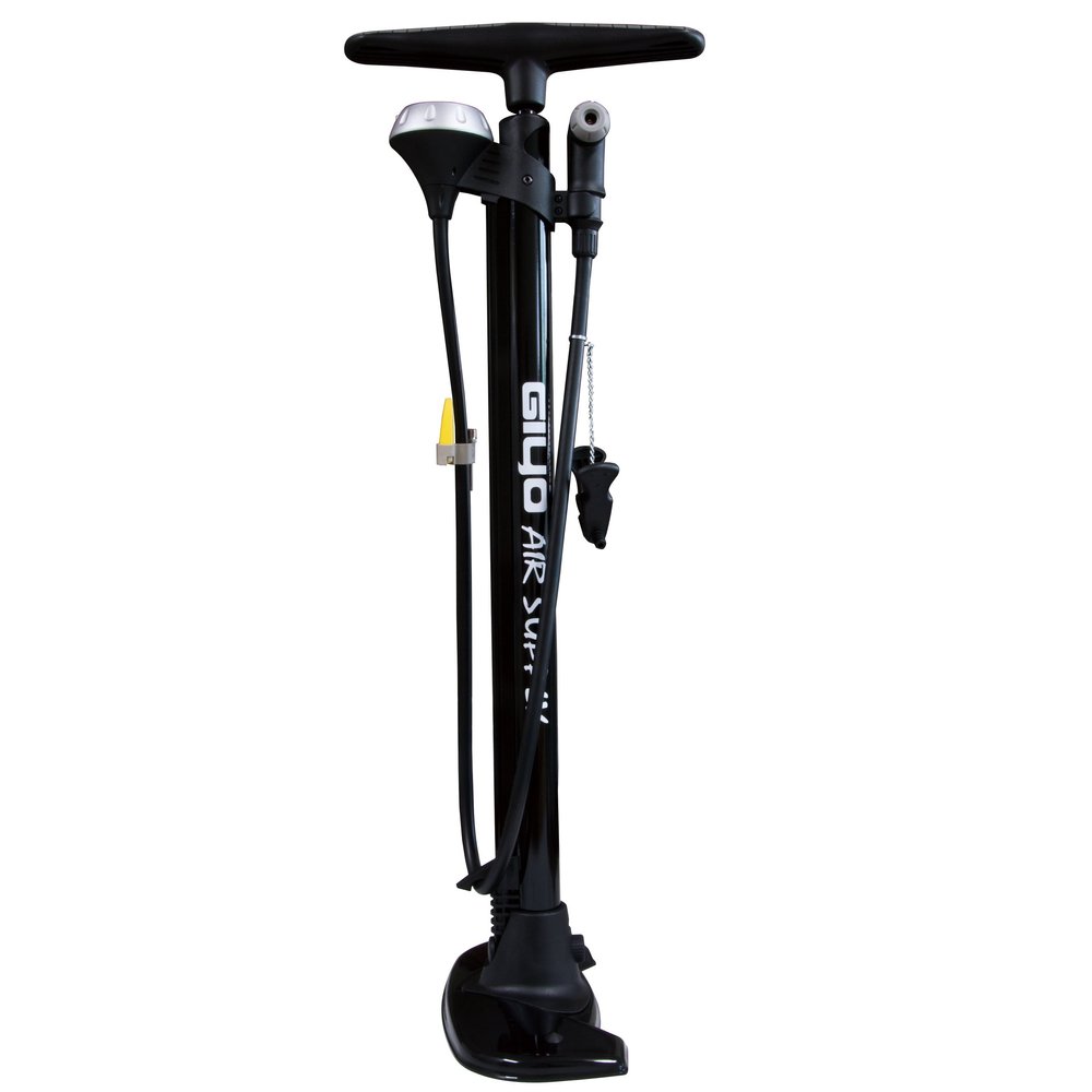 GF-54 Floor Pump, Black, Compatible with Schrader and Presta Valves, English Style Clip, Ball, Float Adapter, Shoulder Bag Included