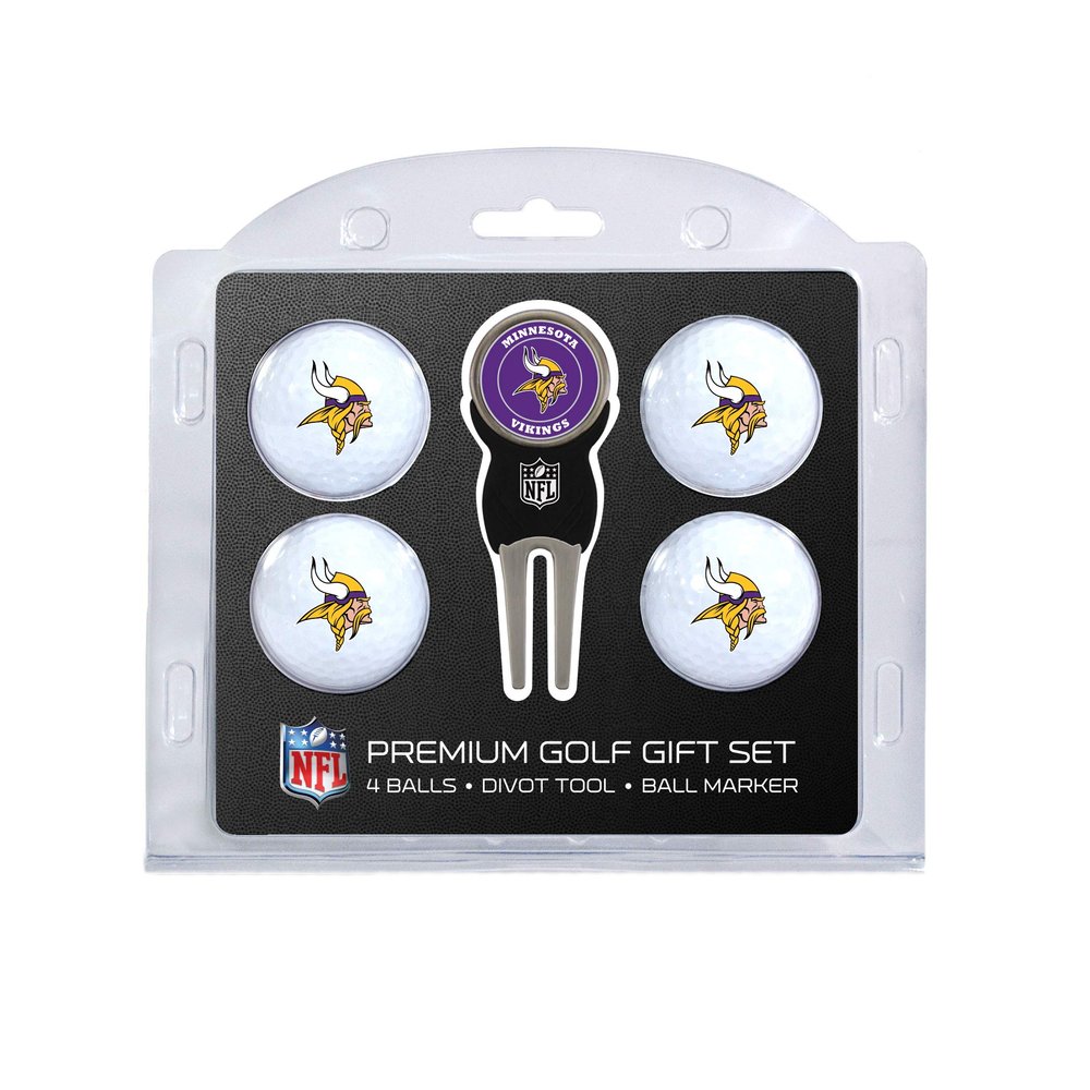 Team Golf NFL Minnesota Vikings 4 Golf Ball And Divot Tool Set Regulation Size Golf Balls (4 Count) & Divot Tool with Removable Double-Sided Magnetic Marker