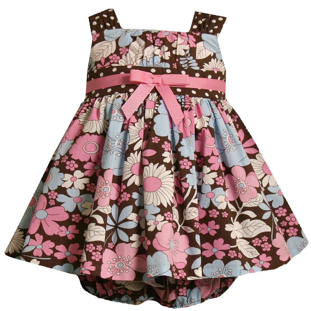 Bonnie Jean Size 24M, Baby/Infant Girls 12M-24M 2-Piece Brown Pink Blue White Floral Polka-DOT Print Empire Waist Dress