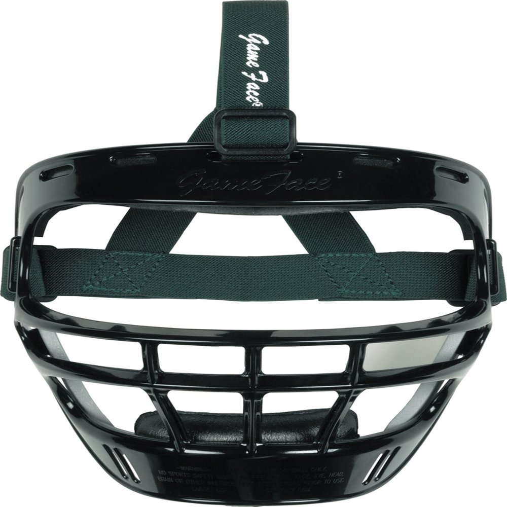 Markwort Game Face Sports Safety Mask (Black with Dark Green Ponytail Harness, Large)