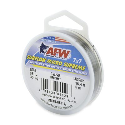 American Fishing Wire Surflon Micro Supreme, Nylon Coated 7x7 Stainless Steel Leader Wire, 65 lb Test, .030" Diameter, Bright, 5 m