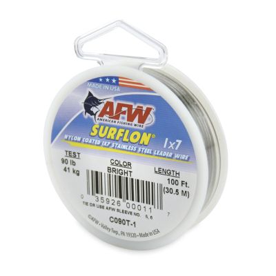 American Fishing Wire Surflon, Nylon Coated 1x7 Stainless Steel Leader Wire, 90 lb Test, .036" Diameter, Bright, 100 ft