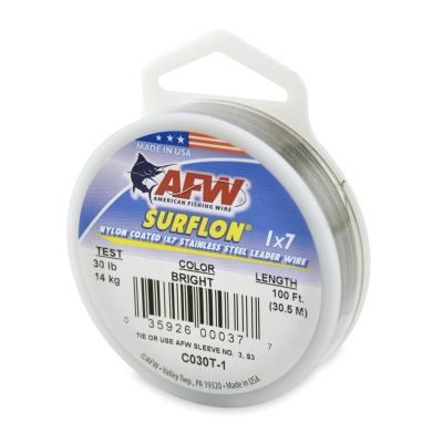 American Fishing Wire Surflon, Nylon Coated 1x7 Stainless Steel Leader Wire, 30 lb Test, .024" Diameter, Bright, 100 ft