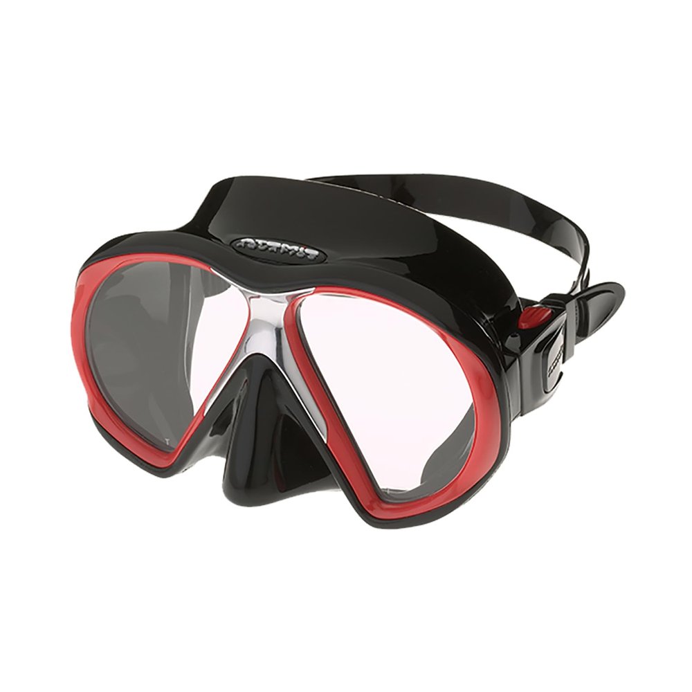 ATOMIC AQUATICS SubFrame Scuba Diving Mask with UltraClear Lenses | Durable Indestructible Two-Window Swimming Mask for Snorkeling, Regular Fit, Black/Red