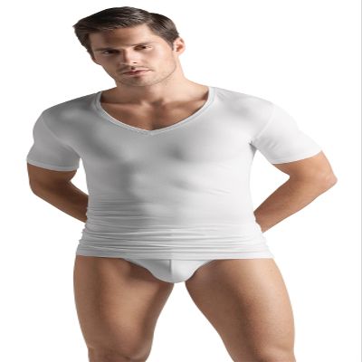 HANRO Men's Cotton Superior V-Neck Shirt, White, Large