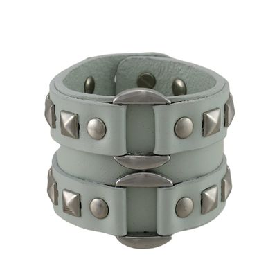 Zeckos Gray Leather Double Chrome O Ring Wristband Bracelet