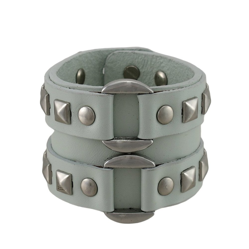 Zeckos Gray Leather Double Chrome O Ring Wristband Bracelet