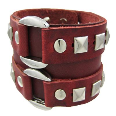 Zeckos Brown Leather Double Chrome O Ring Wristband Bracelet 2 Inches Wide