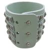 Zeckos Gray Leather 4 Row Pyramid Studded Wristband Bracelet view 2