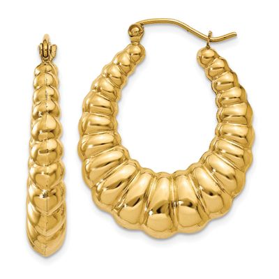 14k Yellow Gold Polished Scalloped Hoop Earrings