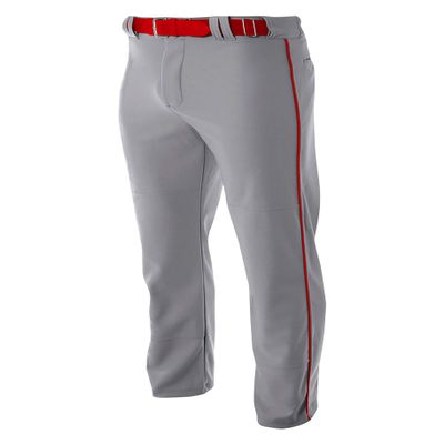 A4 Mens Pro-Style Open Bottom Baseball Pant, Medium, Grey/Scarlet